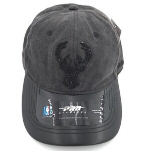 Pro Standard Milwaukee Bucks Hat Women Washed Black Strapback Rhinestone Cap NEW